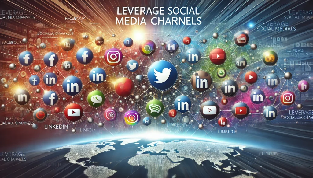 DALL·E A visually dynamic image that illustrates the concept of leveraging social media channels in marketing adjusted to a wide banner size The image feat